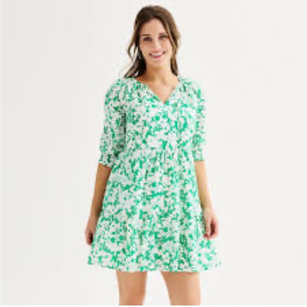 Sonoma cotton Green and White Floral Spring Women’s Dress NWT XL